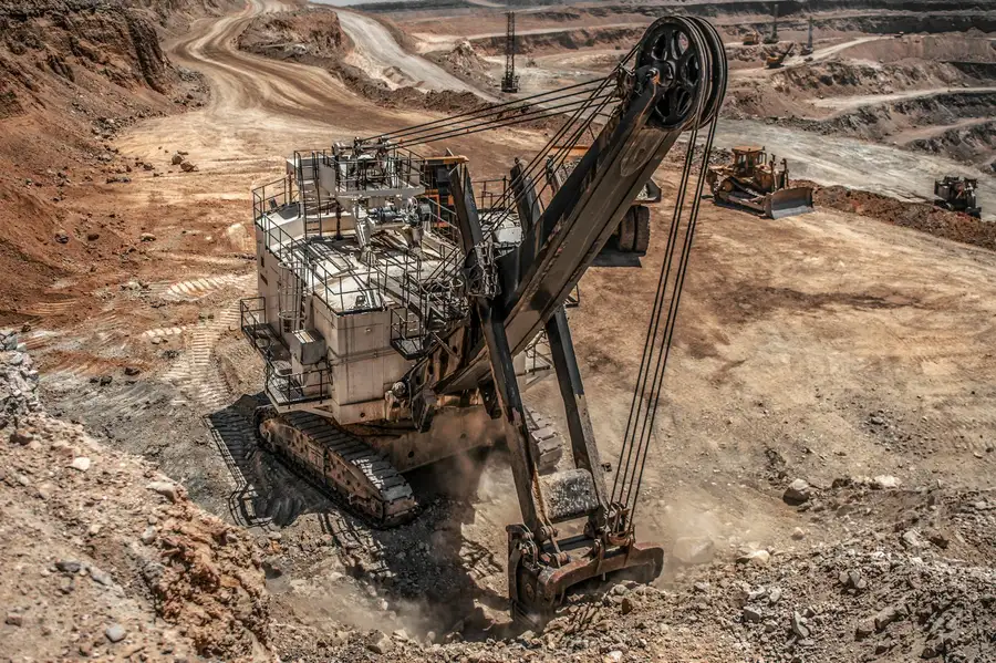 An excavator in an open-cut mine